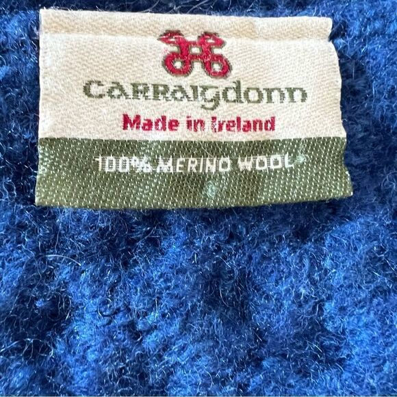 Carraigdonn Made in Ireland 100% Merino Wool Royal Blue Cable Knit Cardigan - L - Picture 10 of 11